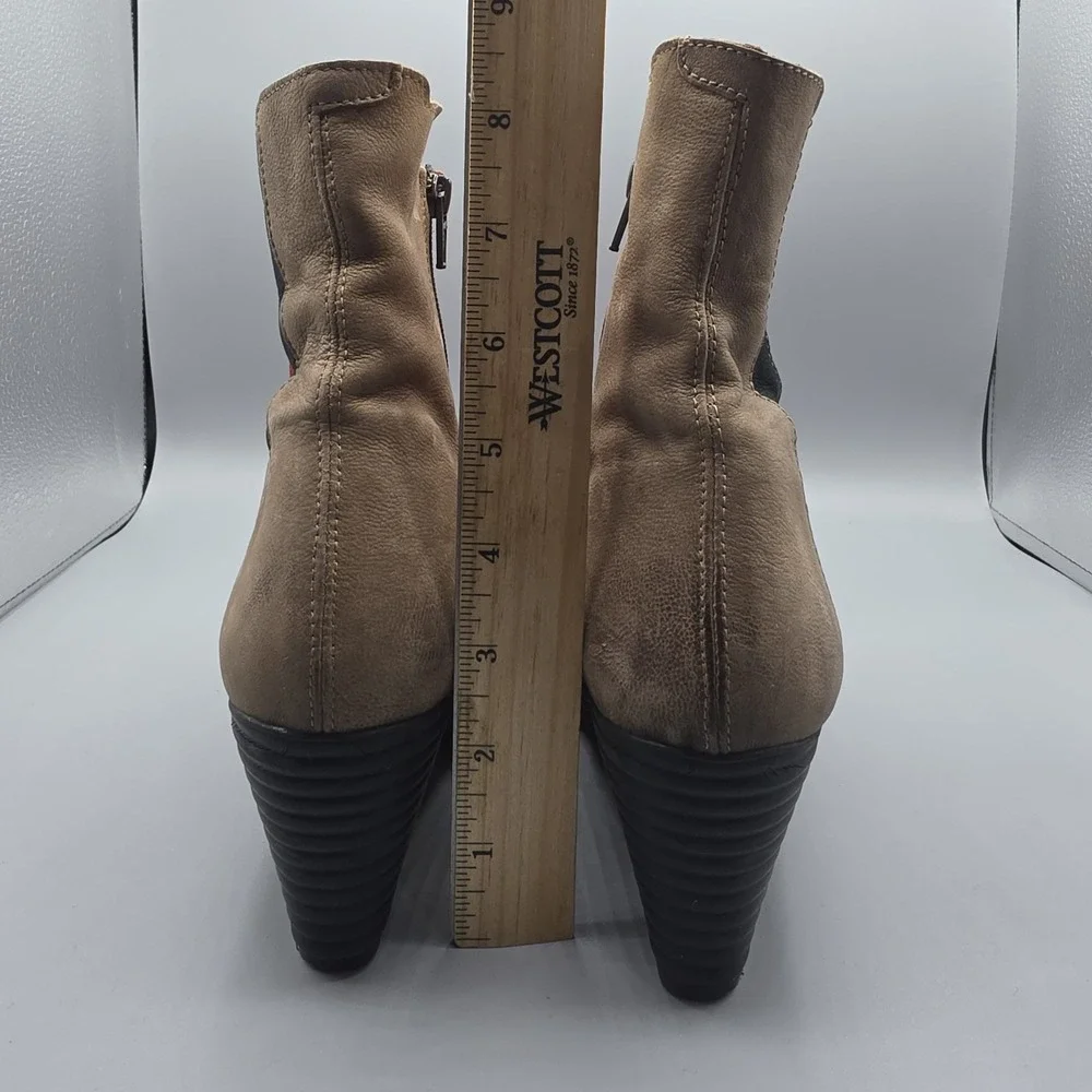 Fly London Booties Womens 39‎ Red Orange Brown Leather Distressed Wedge Zipper